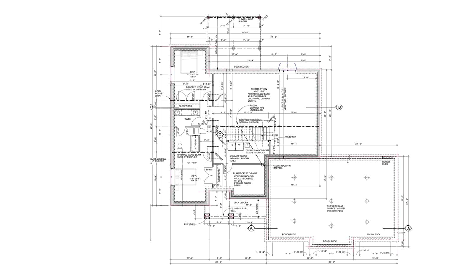 Blueprint Plans for the Fully Finished Daylight Basement of the Maple at Spring Lake Ranch